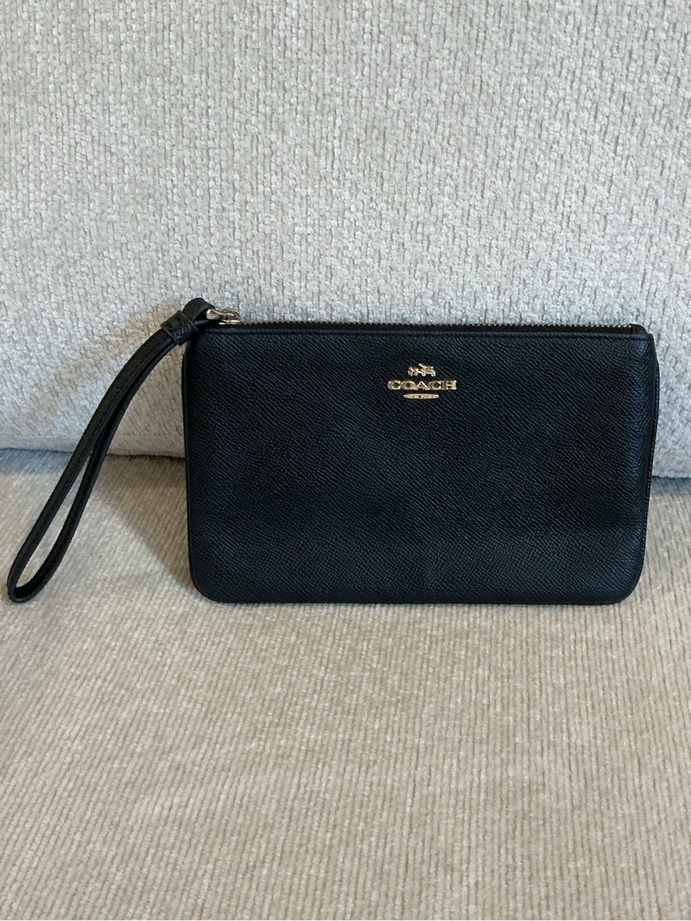 Coach Black Leather Wristlet with Gold Hardware